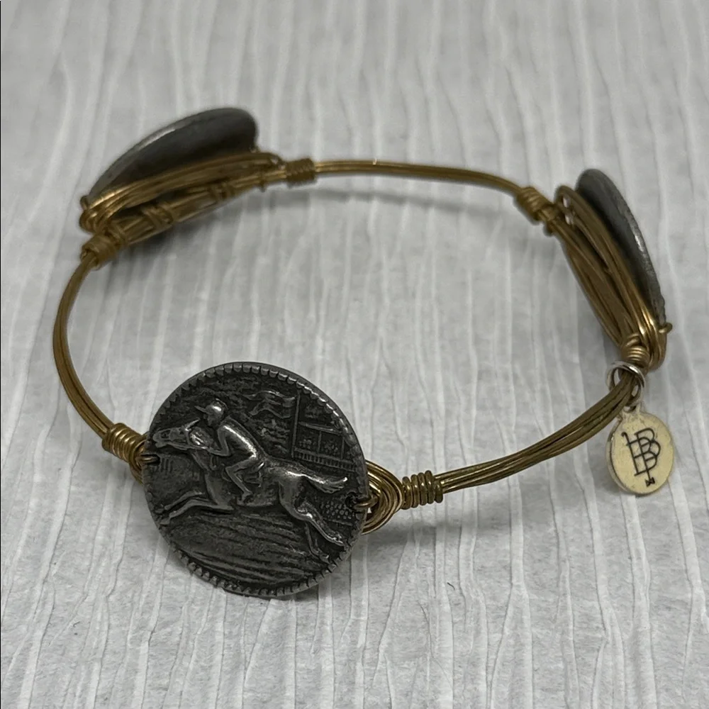 Bourbon & Bowties Gold and Silver tone racing Coin Bangle horse  Bracelet